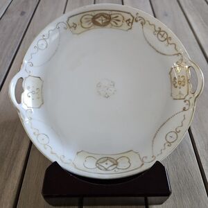 Vintage Painted Nippon Vintage Wreath Mark Salad Plate Gold Trim 7.5” Oval